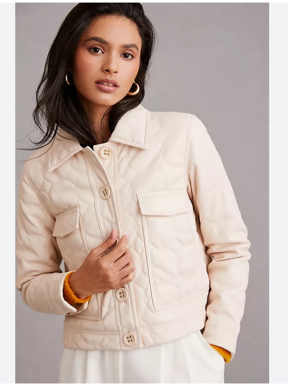 Maeve by Anthropologie Quilted Faux Leather Utility Jacket Cream Size 4